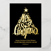 あいさつ企業の文のエレガント金ゴールド・スクリプト業務 箔シーズンカード (正面)