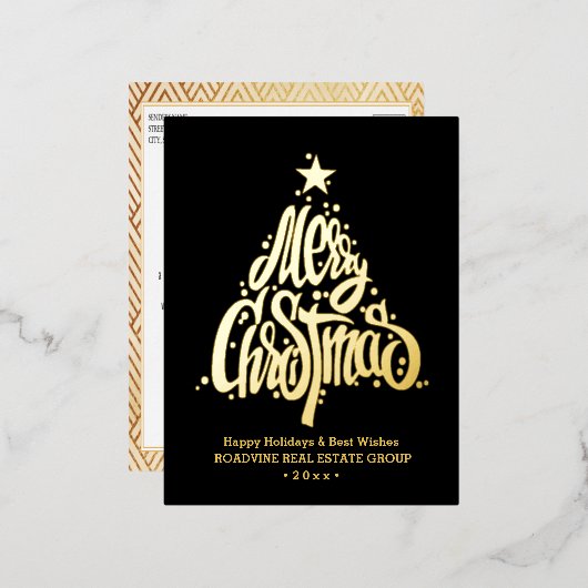 あいさつ企業の文のエレガント金ゴールド・スクリプト業務 箔シーズンポストカード (正面/裏面)