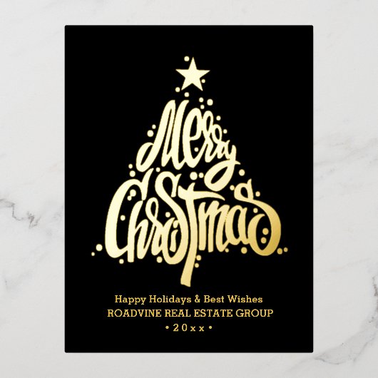 あいさつ企業の文のエレガント金ゴールド・スクリプト業務 箔シーズンポストカード (正面)