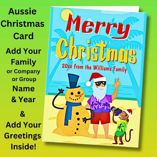 あいさつ文の追加文字サンタビーチ写真クリスマス カード
