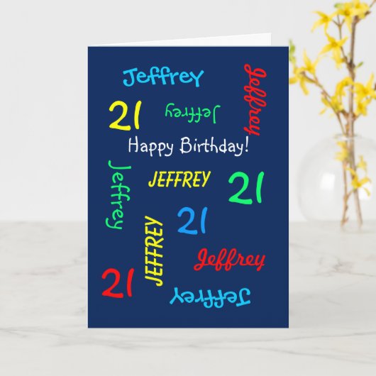 あいさパーソナライズされたいカード21歳の誕生日、青 カード (黄色い花)