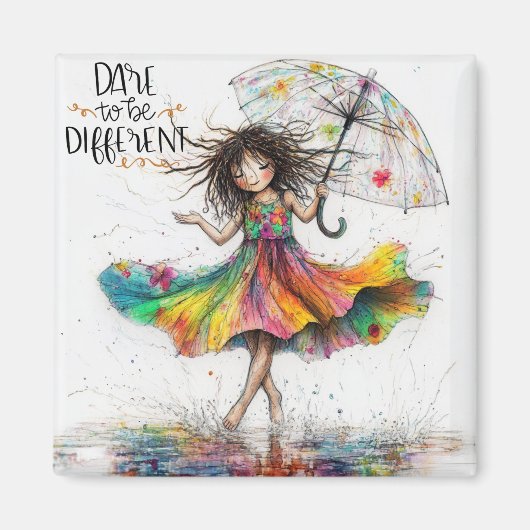 あえて予測できな磁石になる傘の女の子 マグネット (正面)