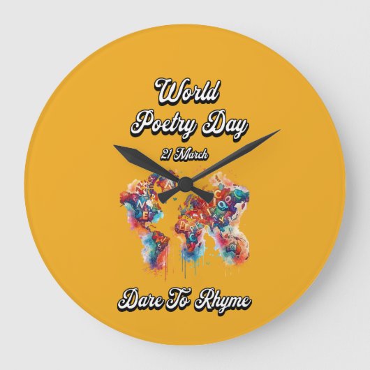 あえて韻を踏みなさい。世界詩の日 ラージ壁時計 (正面)