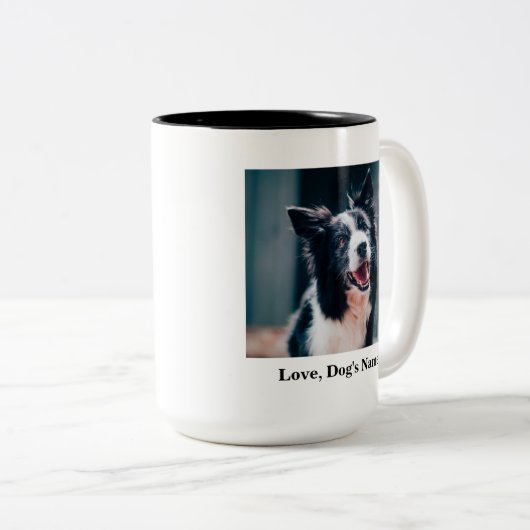 あおもしろいなたのために熊と戦うパパ ツートーンマグカップ (正面右)