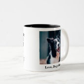 あおもしろいなたのために熊と戦うパパ ツートーンマグカップ (正面右)