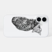 あくびをする猫のモノクロケース iPhone 16ケース (裏面横)