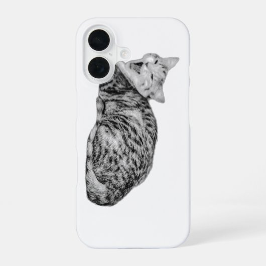 あくびをする猫のモノクロケース iPhone 16ケース (裏面)