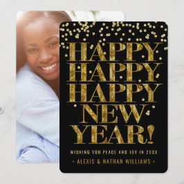 あけましておめでとう | ゴールドのポップコーン柄のコンフェッティ1枚の写真 シーズンカード