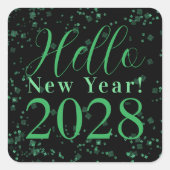 あけましておめでとう！大晦日のグリーン ブラック スパークル スクエアシール (正面)
