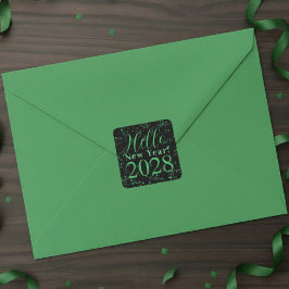 あけましておめでとう！大晦日のグリーン ブラック スパークル スクエアシール