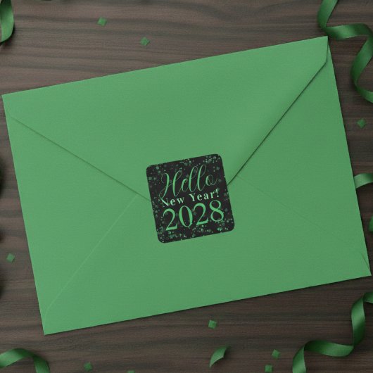 あけましておめでとう！大晦日のグリーン ブラック スパークル スクエアシール