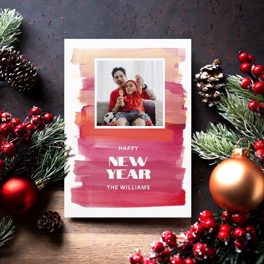 あけましておめでとう 現代の水彩画 ピンクのクリスマス シーズンカード