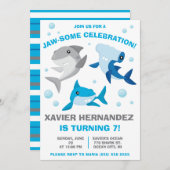 あごのようなお祝いだサメ誕生日 招待状 (正面/裏面)