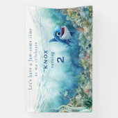 あごのようなサメにかまれた誕生日パーティー歓迎サイン 横断幕 (縦)