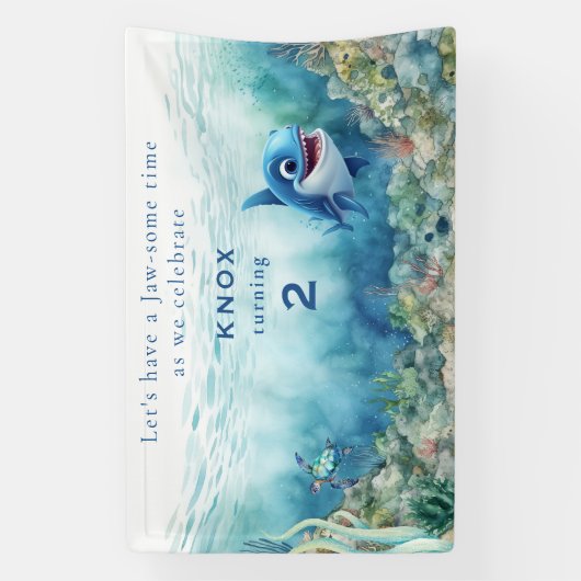 あごのようなサメにかまれた誕生日パーティー歓迎サイン 横断幕 (縦)