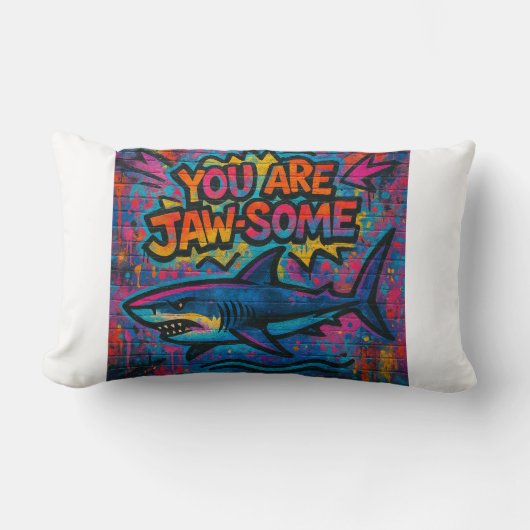 あごのようなサメの落書き ランバークッション (正面)