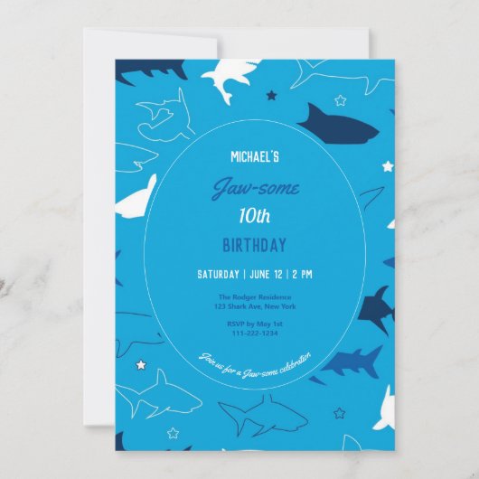 あごのようなサメの誕生日パーティーの招待状 招待状 (正面)