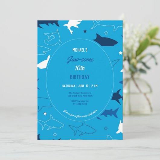 あごのようなサメの誕生日パーティーの招待状 招待状 (スタンド正面)