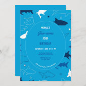 あごのようなサメの誕生日パーティーの招待状 招待状 (正面/裏面)