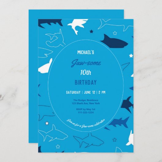 あごのようなサメの誕生日パーティーの招待状 招待状 (正面/裏面)