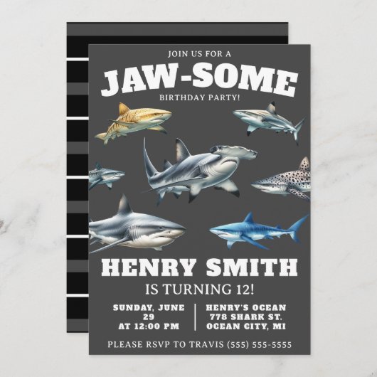 あごのようなパーティーを!サメ誕生日 招待状 (正面/裏面)