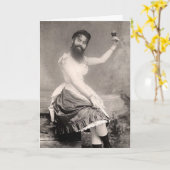 あごビクトリアン風変わりひげ葉書を持つ女性 カード (黄色い花)