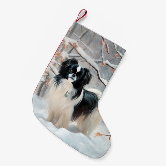 あご日本のは雪のクリスマスを過ごす スモールクリスマスストッキング (正面 (吊り時))