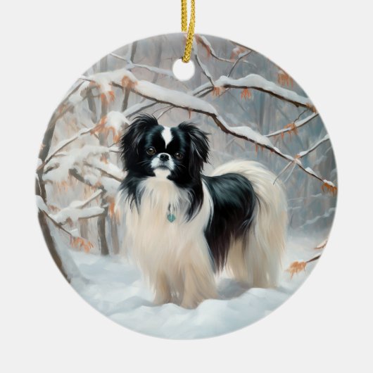 あご日本のは雪のクリスマスを過ごす セラミックオーナメント (正面)