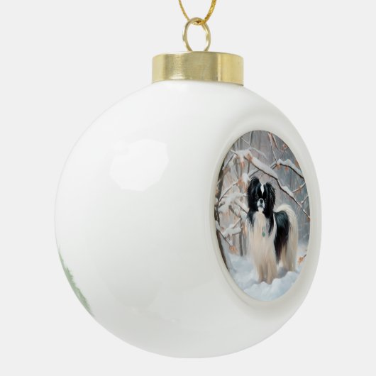 あご日本のは雪のクリスマスを過ごす セラミックボールオーナメント (左)