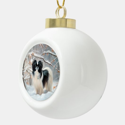 あご日本のは雪のクリスマスを過ごす セラミックボールオーナメント (右)