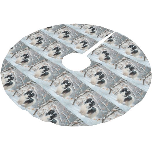 あご日本のは雪のクリスマスを過ごす ブラッシュドポリエステルツリースカート (アングル)