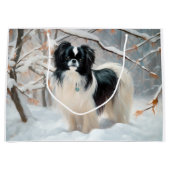 あご日本のは雪のクリスマスを過ごす ラージペーパーバッグ (正面)