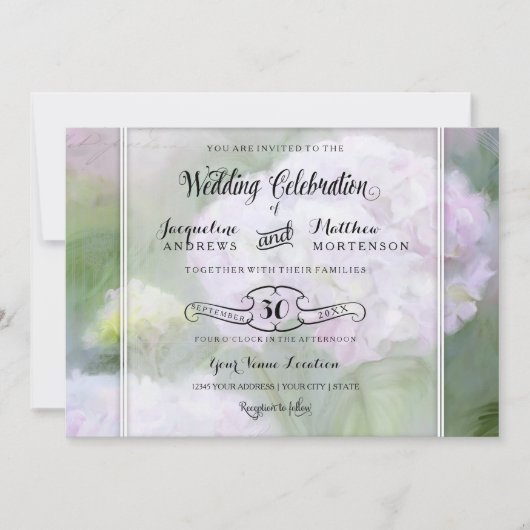 あじさいかわいらしガーデンフラワースクリプトタイポグラフィ 招待状 (正面)