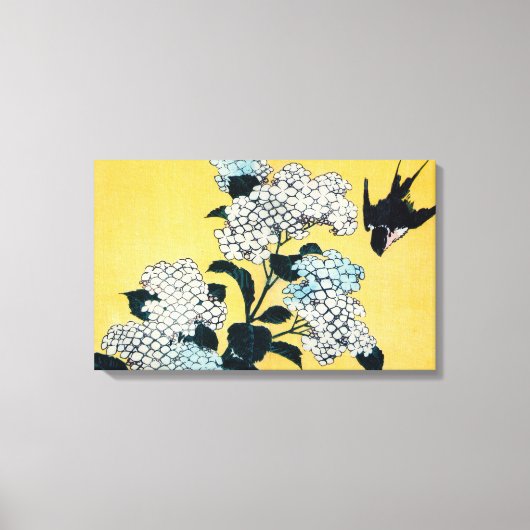 あじさいとツバメ、北斎、浮世絵 キャンバスプリント (正面)