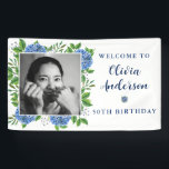 あじさいエレガントさんカスタム写真50th Birthday Party 横断幕<br><div class="desc">紫陽花エレガントのカスタム写真50th Birthday Party Bannerは青い紫陽花と緑の美しい水色。写真をカスタマイズして文字を追加できる。</div>