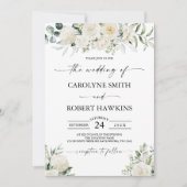 あじさいエレガントアホワイトローズフローラズ結婚ーズ 招待状 (正面)