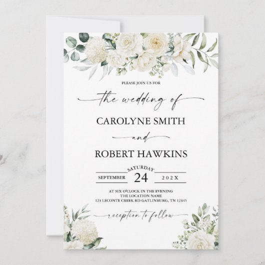 あじさいエレガントアホワイトローズフローラズ結婚ーズ 招待状 (正面)