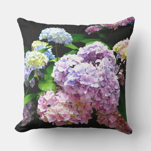 あじさいエレガントピンク色の紫のフローラ アウトドアクッション (正面)