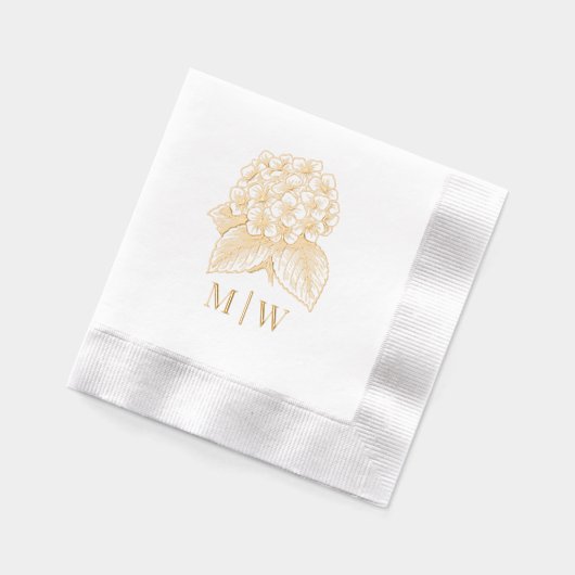 あじさいエレガントブーケ結婚のカップルイニシャル 箔ナプキン (左)