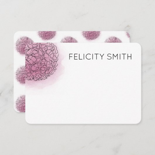 あじさいエレガント文具パーソナライズされたピンク ノートカード (正面/裏面)