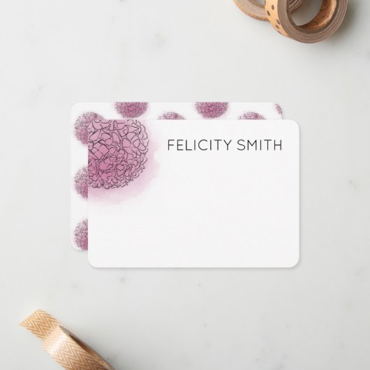 あじさいエレガント文具パーソナライズされたピンク ノートカード (正面/裏面インサイチュ)