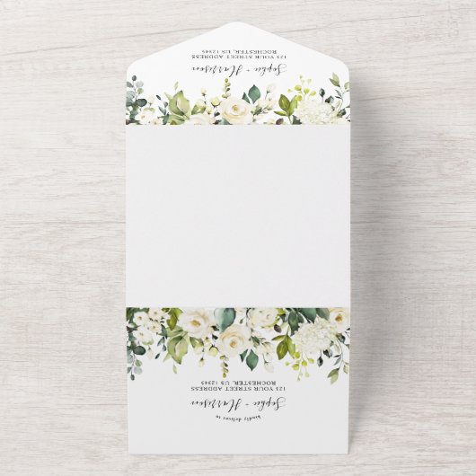 あじさいエレガント白金ゴールドバラ結婚フローラA オールインワン招待状 (外側)