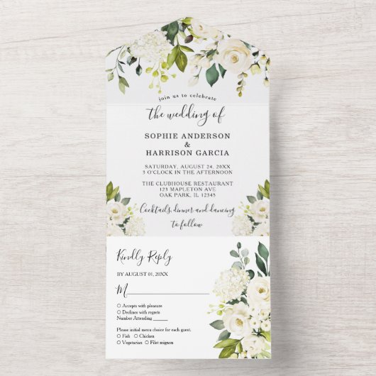 あじさいエレガント白金ゴールドバラ結婚フローラA オールインワン招待状 (内側)