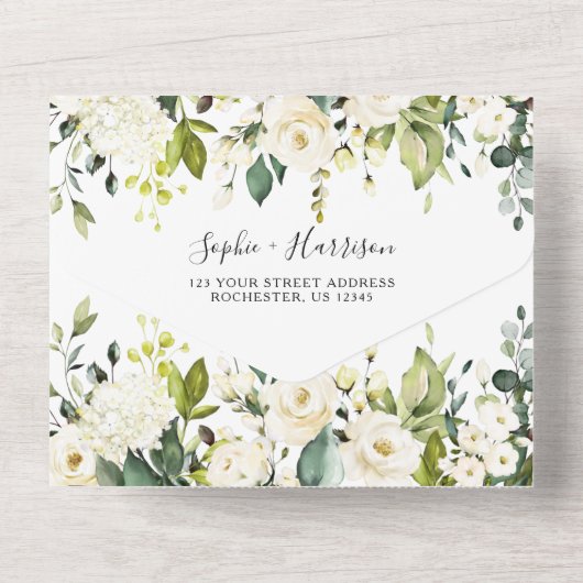 あじさいエレガント白金ゴールドバラ結婚フローラA オールインワン招待状 (裏面)