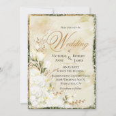 あじさいエレガント色の白金ゴールド緑フローラ結婚' 招待状 (正面)