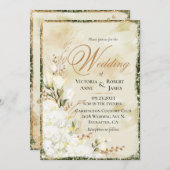 あじさいエレガント色の白金ゴールド緑フローラ結婚' 招待状 (正面/裏面)
