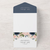 あじさいネイビーブルーと赤面ピンクフローラ結婚ズ オールインワン招待状 (外側)