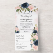 あじさいネイビーブルーと赤面ピンクフローラ結婚ズ オールインワン招待状 (内側)