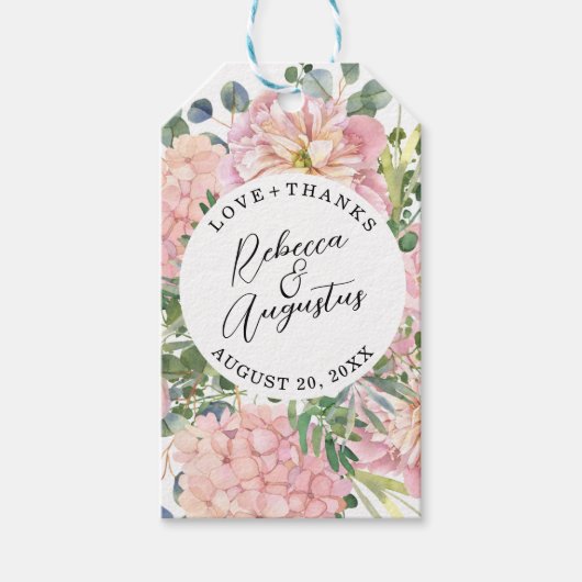 あじさいバラピンクウォーターカラーフローラ ギフトタグ (正面)