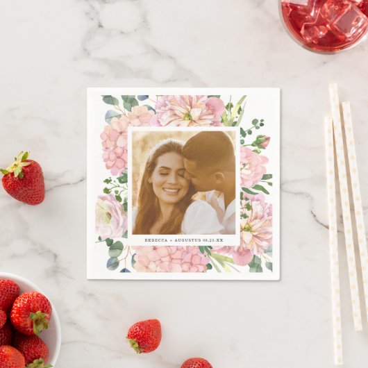 あじさいバラピンクウォーター色フローラ写真 スタンダードカクテルナプキン (インサイチュ)